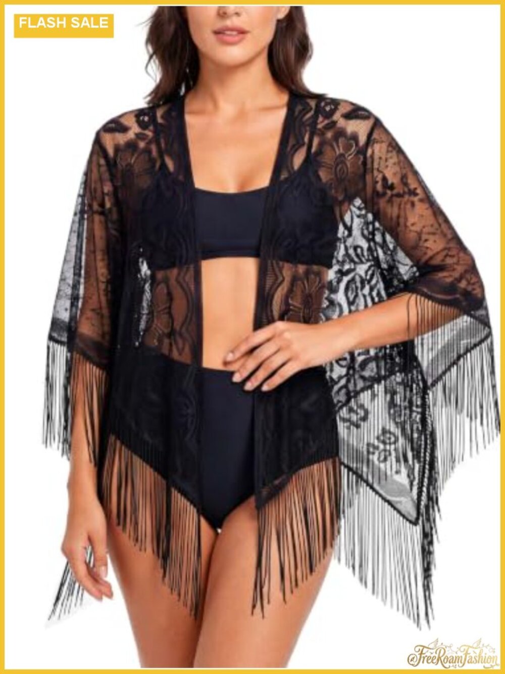 Lace Shawl Wrap Sheer Fringe Cape Hip Scarf for Women